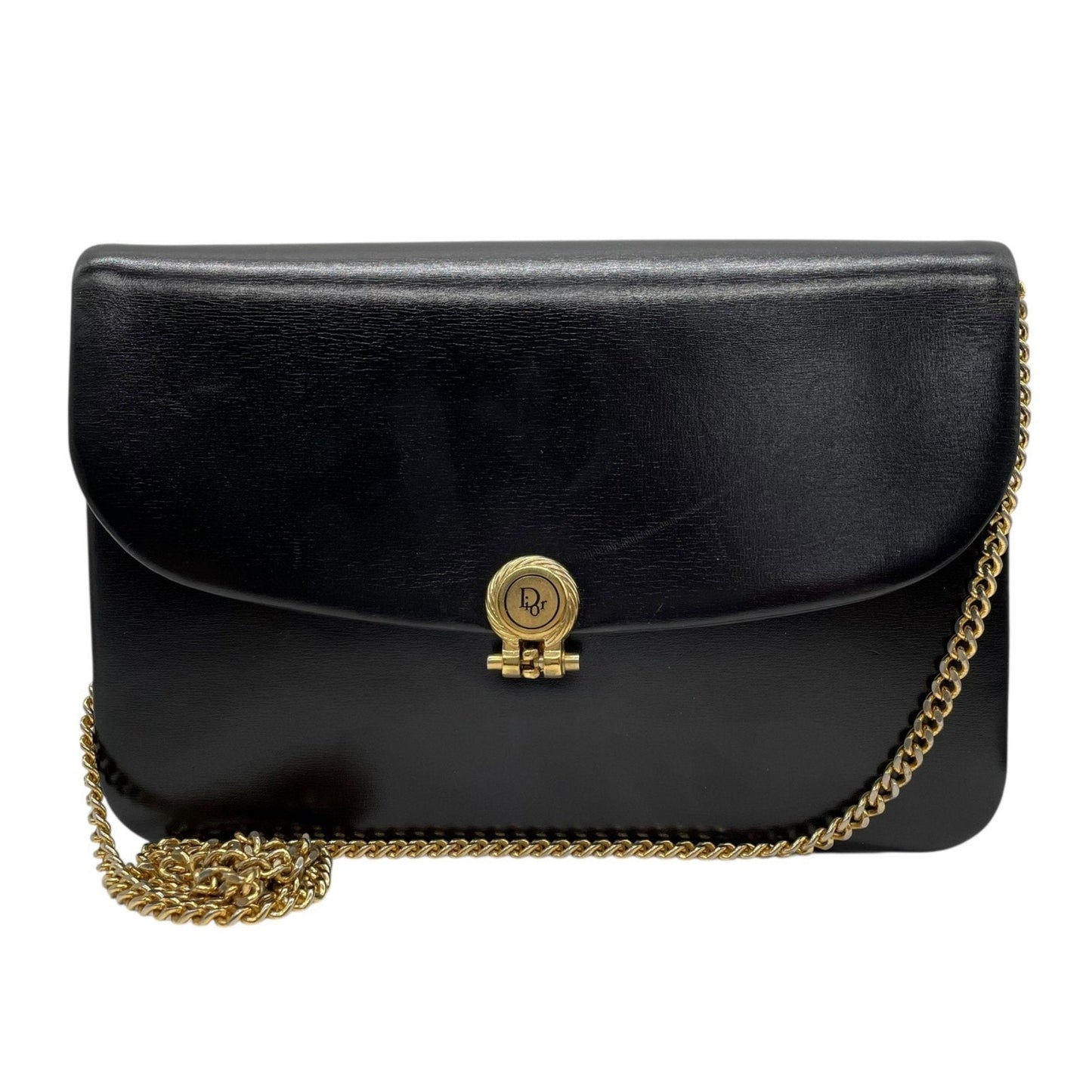 Christian Dior Chain Shoulder Bag Black Leather Genuine Vintage Logo Metal Fittings Crossbody Women's K3