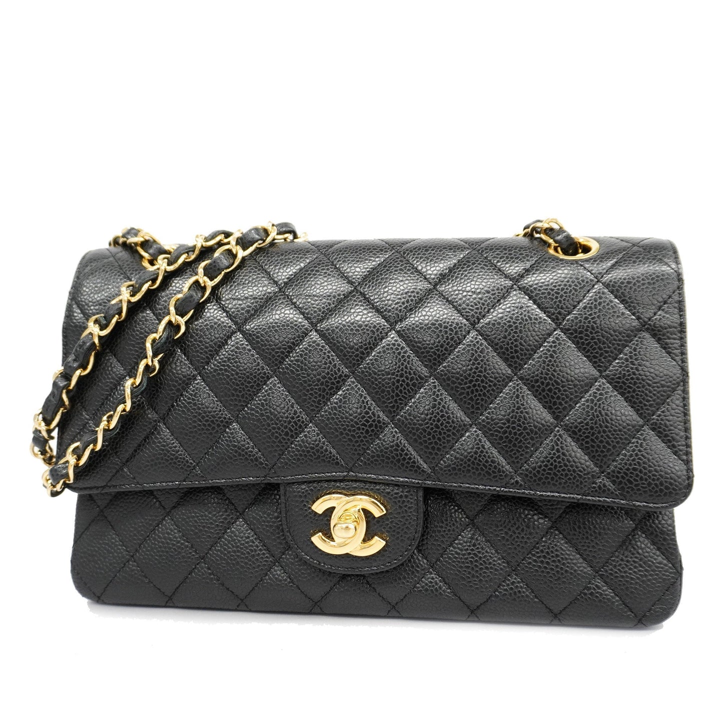 CHANELAuth  Matelasse W Flap W Chain Women's Leather Shoulder Bag Black