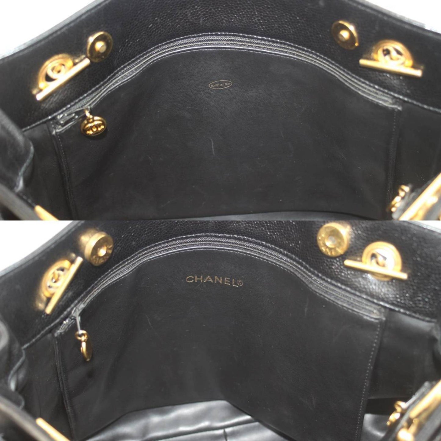 CHANEL Coco Shoulder Bag Caviar Skin Chain Tote Black  Card Ladies KS