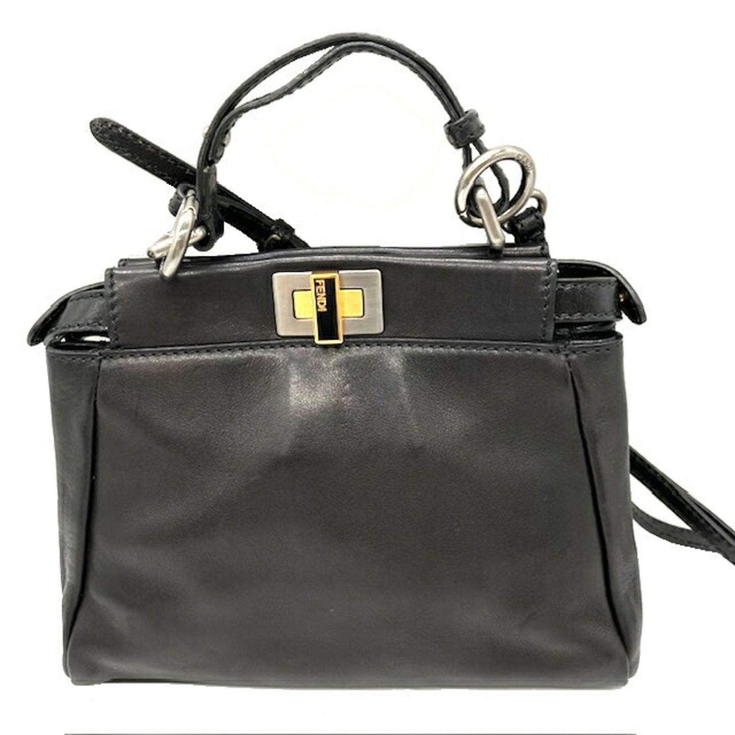 FENDI Peekaboo Leather Black 8BN227 Shoulder Bag 2way Handbag