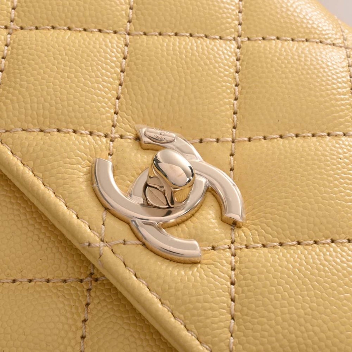 CHANEL Caviar Skin Matelasse Coco Mark Chain Shoulder Bag Yellow Ladies