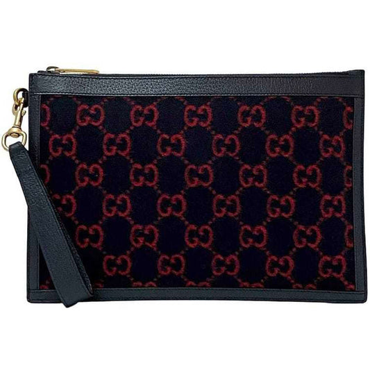 Gucci clutch bag ec-21864 navy red 597627 with strap wool leather 562600 GUCCI GG handbag for women unisex