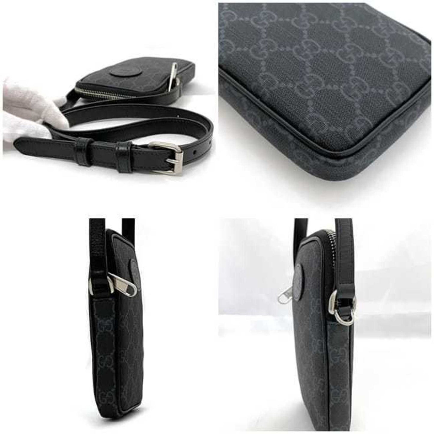 Gucci Shoulder Bag f-22060 Black GG Supreme 700959 PVC Leather 203887 GUCCI Pochette Crossbody Men's Women's Airpods Smartphone
