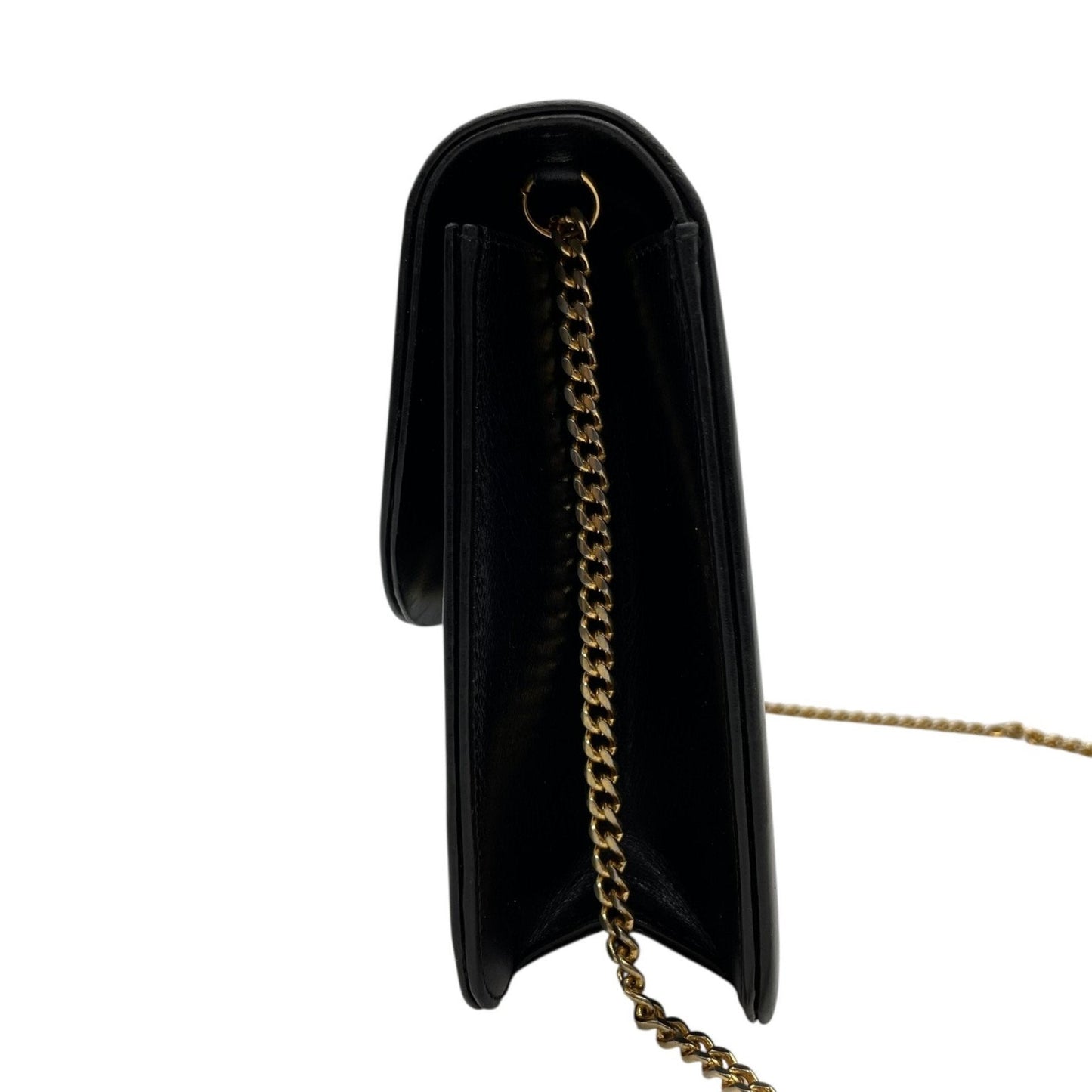 Christian Dior Chain Shoulder Bag Black Leather Genuine Vintage Logo Metal Fittings Crossbody Women's K3