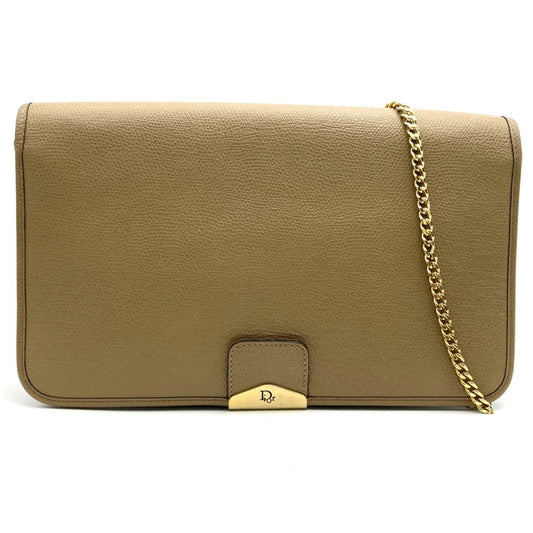 Christian Dior Dior Chain Shoulder Honeycomb Leather Brown Bag Clutch Beige Women's ITH67XBL4V7Y