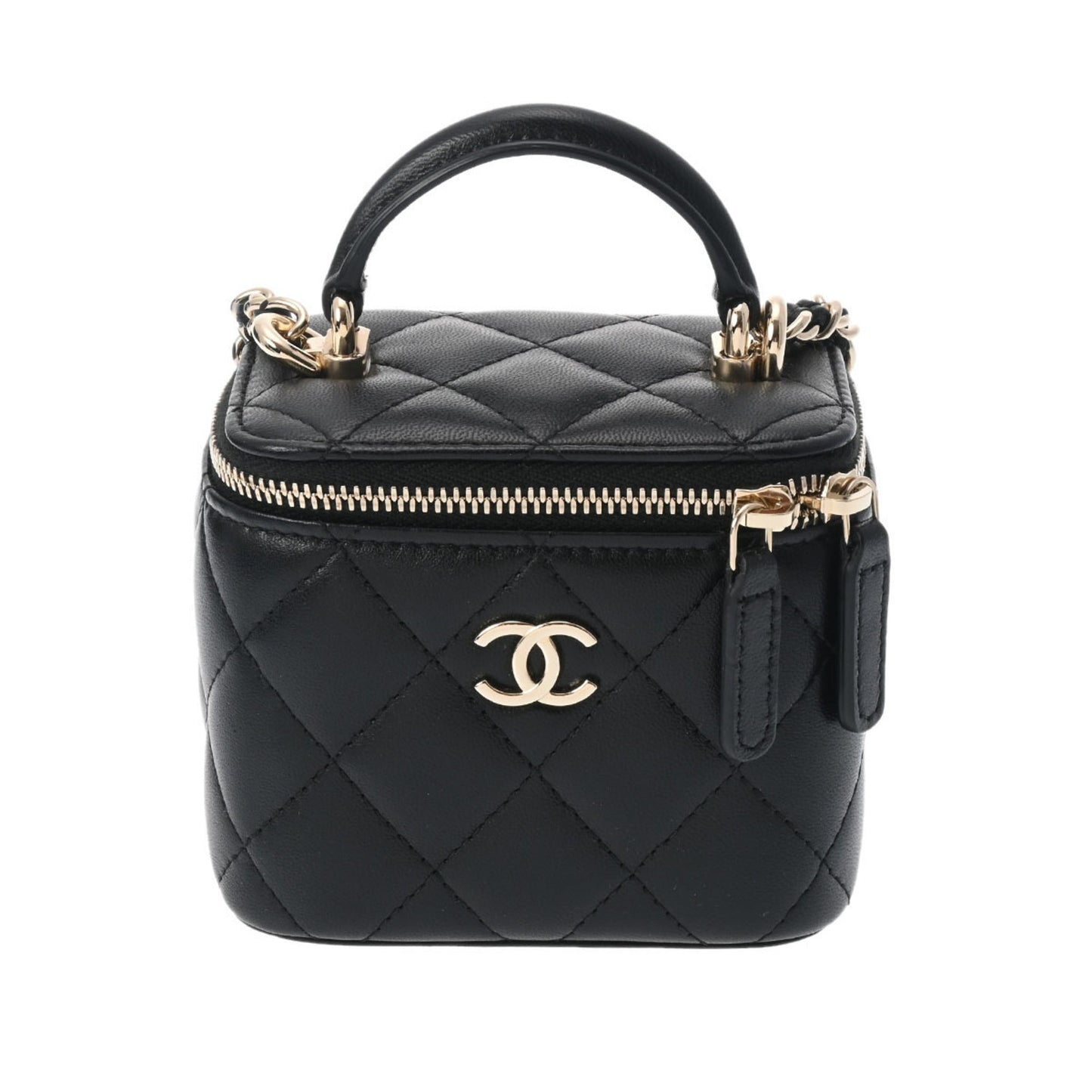 CHANEL Small Vanity Chain Shoulder Black Champagne AP2198 Women's Lambskin Bag