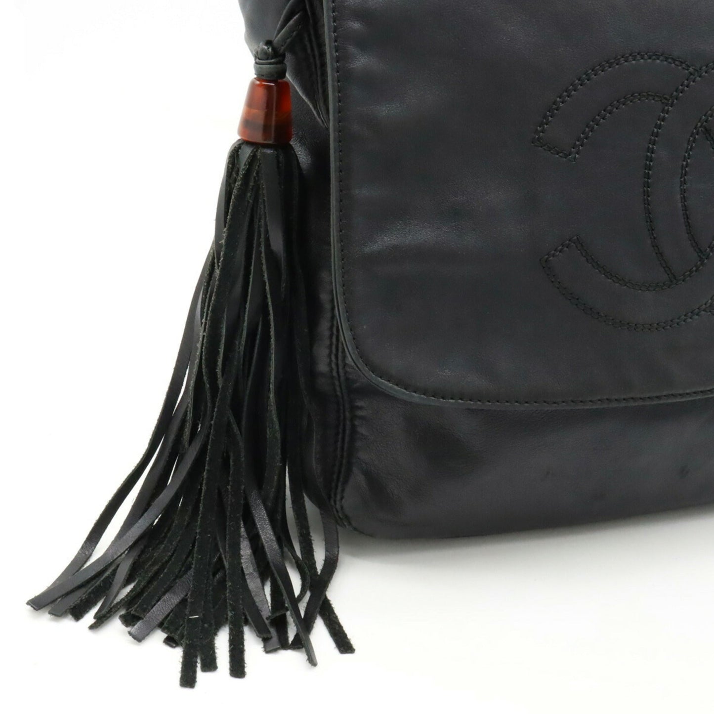 CHANEL Cocomark Shoulder Bag Tassel Leather Black