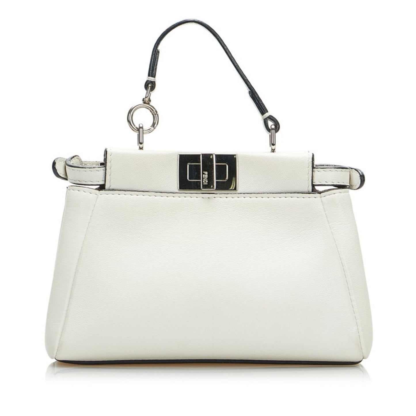 FENDI Micro Peekaboo Flower Motif Handbag Shoulder Bag 8M0355 White Leather Ladies