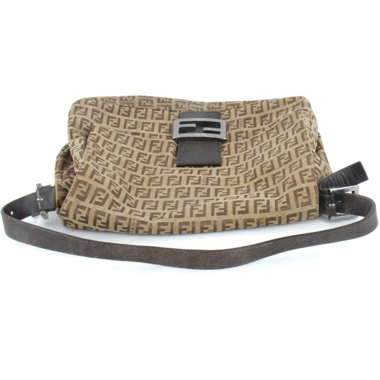 FENDI Mamma Bucket Zucca Pattern Shoulder Bag Beige Ladies