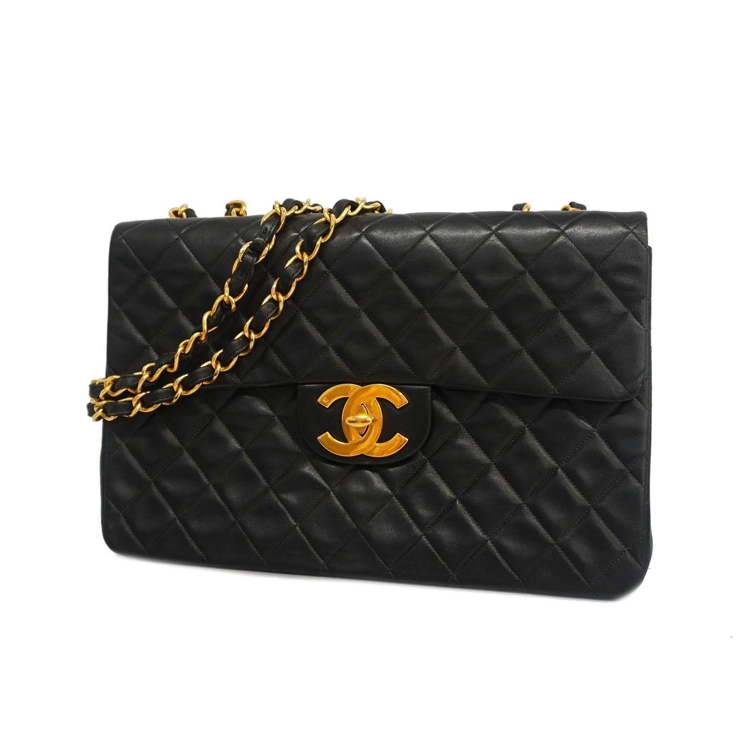 CHANELAuth  Matelasse Big Matelasse W Chain Women's Leather Shoulder Bag Black