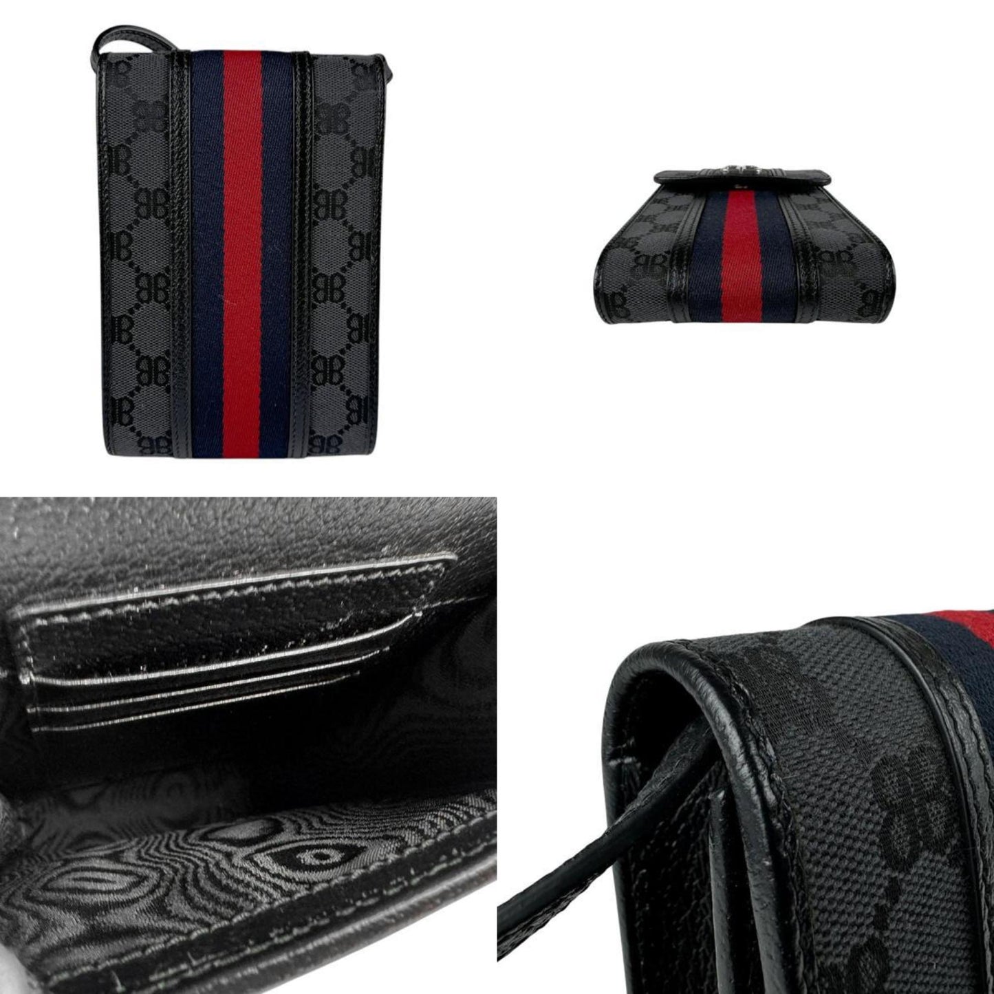BALENCIAGA shoulder bag BALENCIAGAxGUCCI The Hacker Project phone canvas leather black grey silver men women z3402
