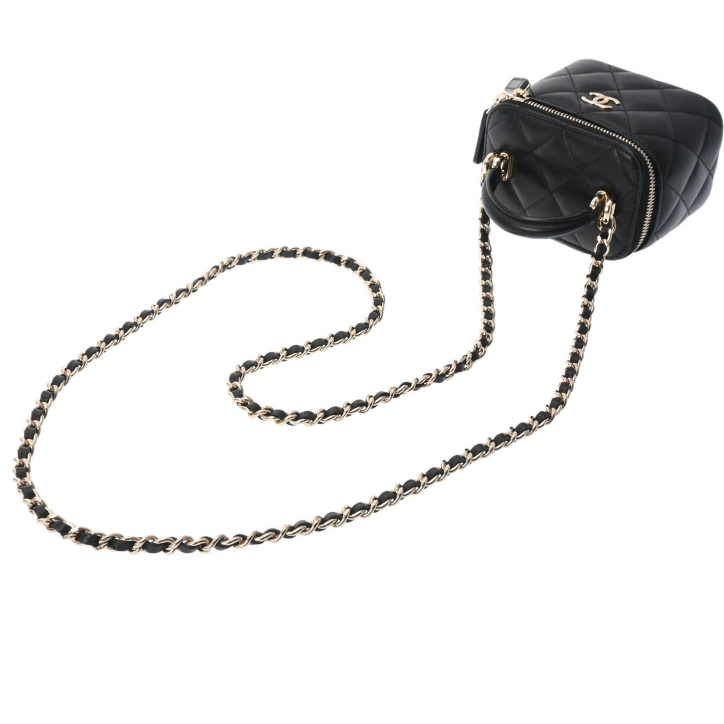 CHANEL Small Vanity Chain Shoulder Black Champagne AP2198 Women's Lambskin Bag