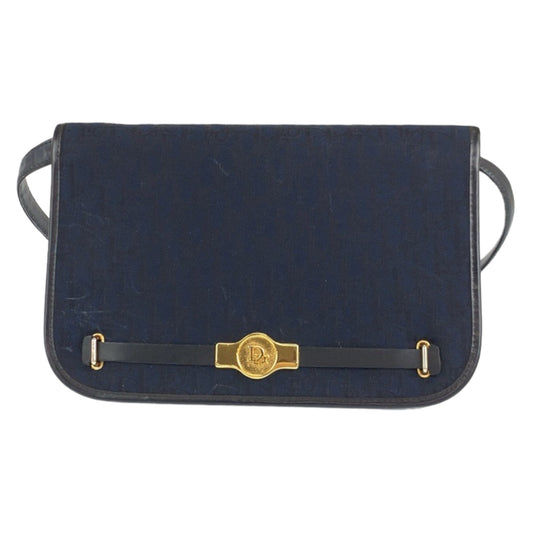 Christian Dior Dior Vintage Trotter Navy Gold Hardware Canvas Leather Crossbody Shoulder Bag for Women