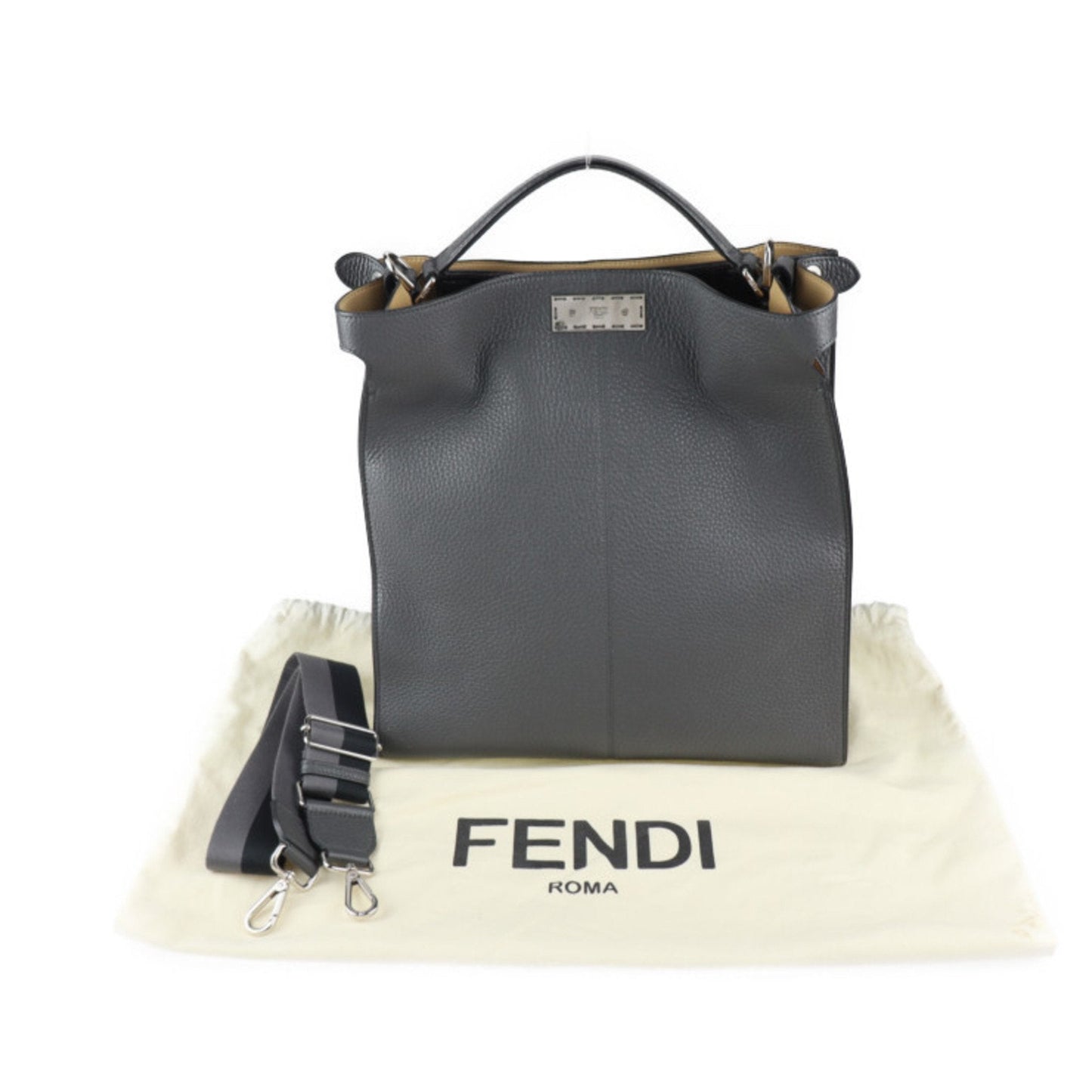 FENDI Peekaboo X Light Fit Tote Bag 7VA447 Leather Dark Gray 2WAY Shoulder