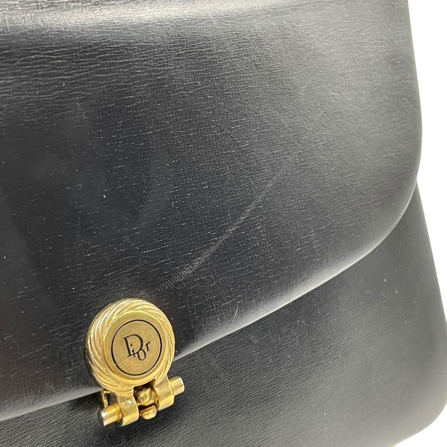 Christian Dior Chain Shoulder Bag Black Leather Genuine Vintage Logo Metal Fittings Crossbody Women's K3