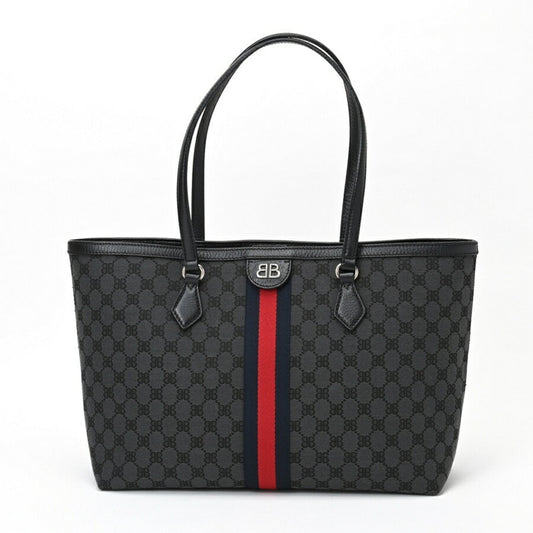 BALENCIAGA x GUCCI Hacker Project Medium Tote Bag 680125 Canvas Leather Black S-156852