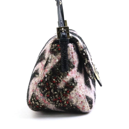 FENDI Shoulder Bag Mini Mamma Bucket Wool/Sequins/Patent Leather Black/Pink/Gold Women's e55935f