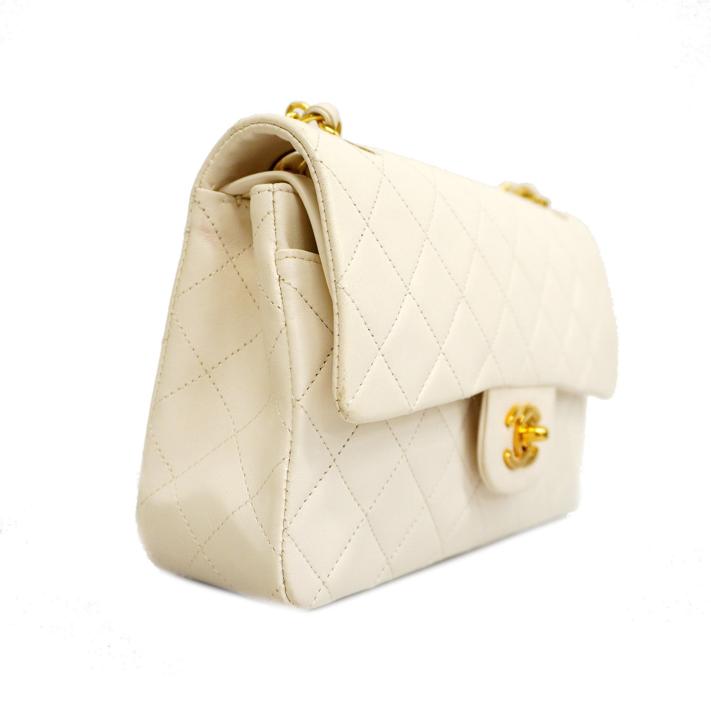 CHANELAuth  Matelasse W Flap W Chain Women's Leather Shoulder Bag White