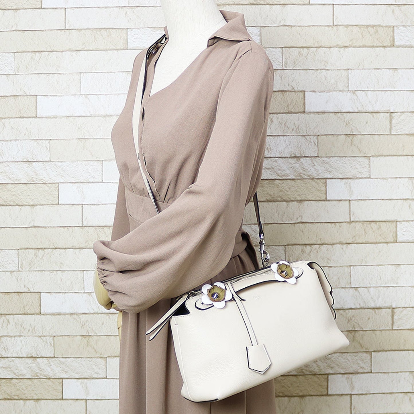 FENDI Shoulder Bag By The Way Beige 2way Flower Ladies Leather