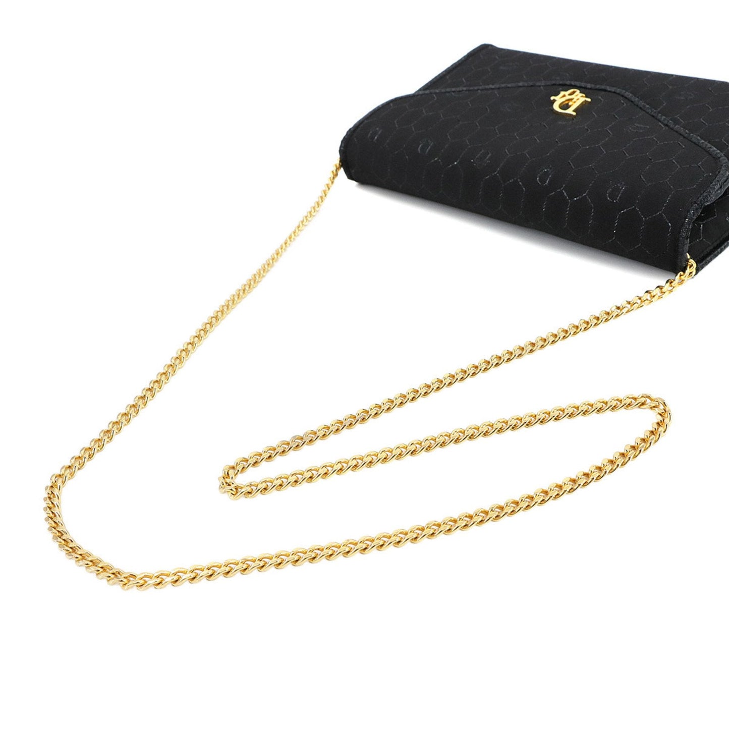Christian Dior Honeycomb 2way Clutch Shoulder Bag Canvas Leather Black Gold Metal Fittings