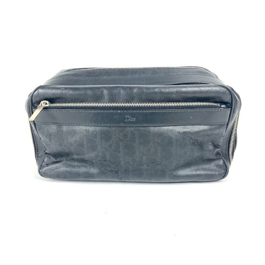 Christian Dior Dior Trotter Logo Pouch Clutch Bag Second Leather Coated Canvas Men's Black