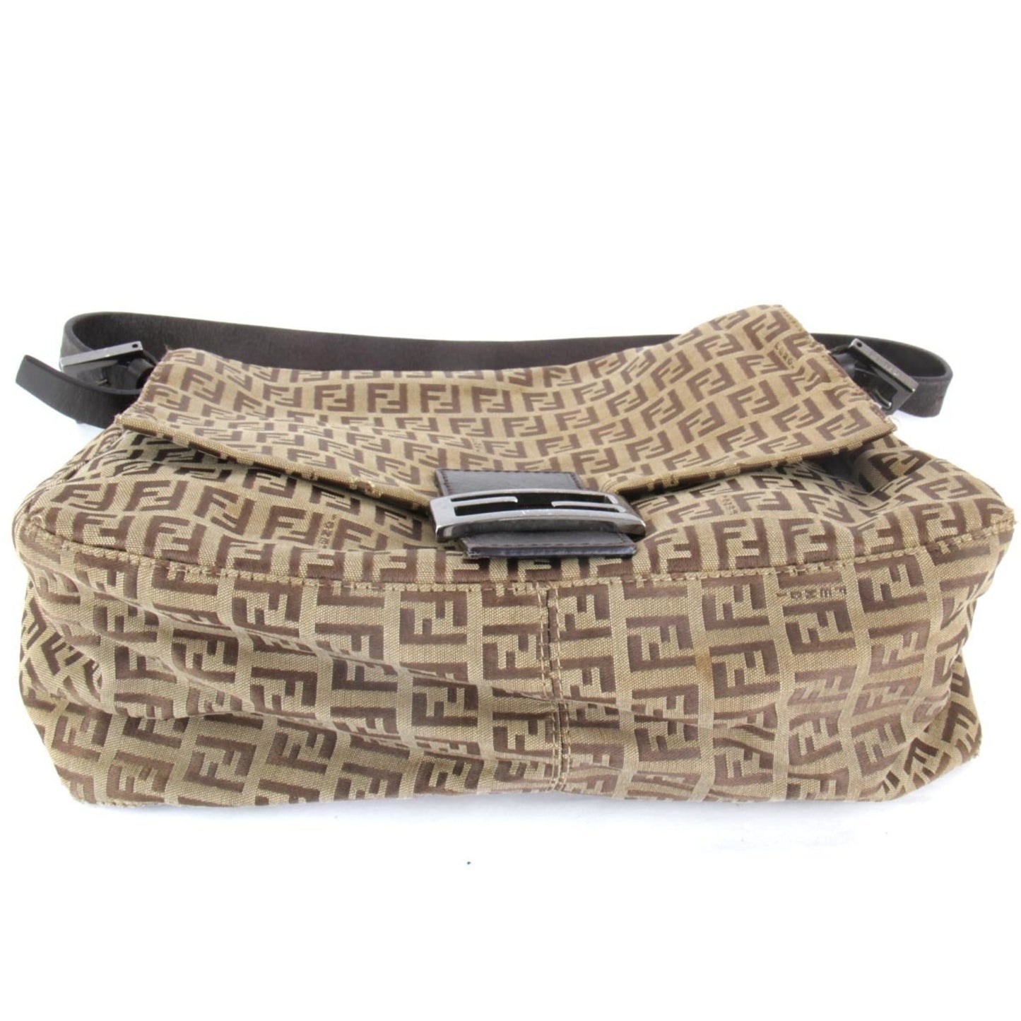 FENDI Mamma Bucket Zucca Pattern Shoulder Bag Beige Ladies