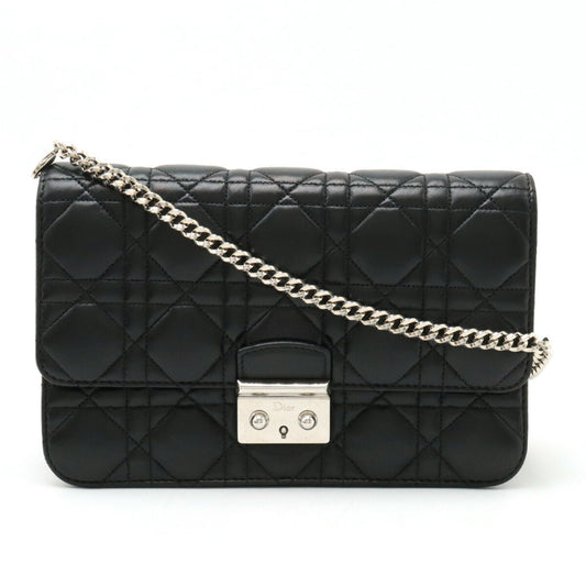 Christian Dior Miss Cannage New Rock Chain Wallet Clutch Bag Leather Black