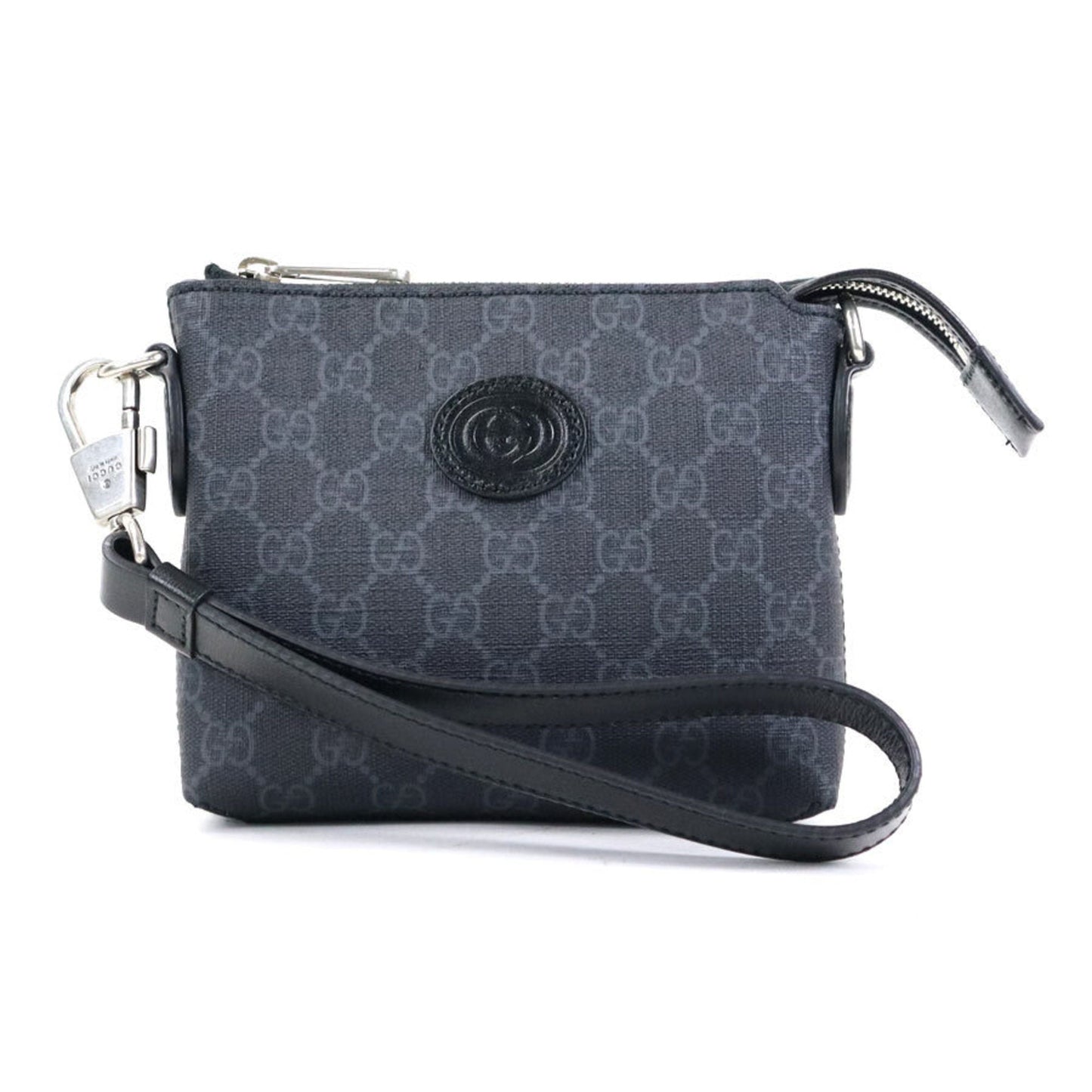 GUCCI Crossbody Shoulder Bag Pouch Interlocking G GG Supreme Canvas Dark Gray Men's 723306