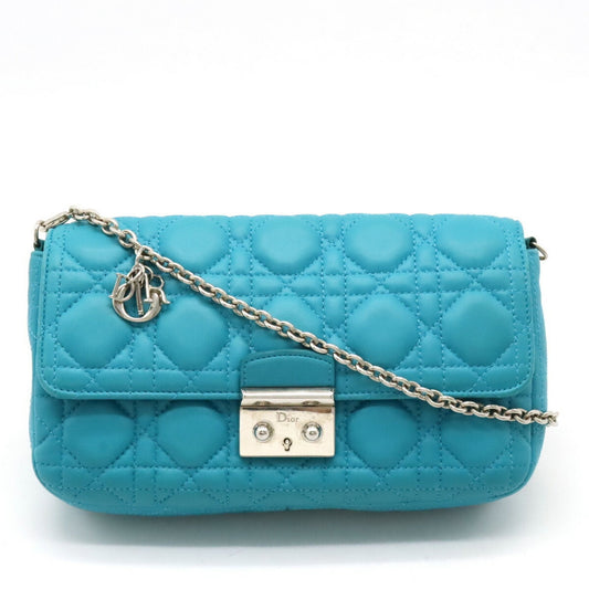 Christian Dior Miss Cannage New Rock Chain Wallet Clutch Bag Leather Turquoise Blue