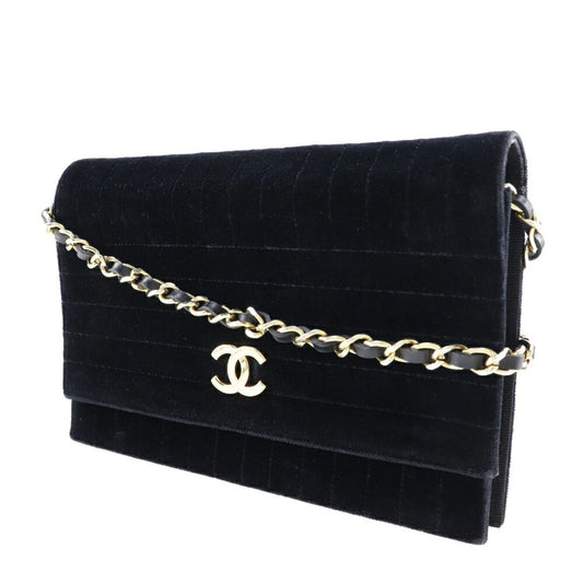 CHANEL Chain Shoulder Bag Mademoiselle Coco Mark Velor Black/Gold Hardware Women's