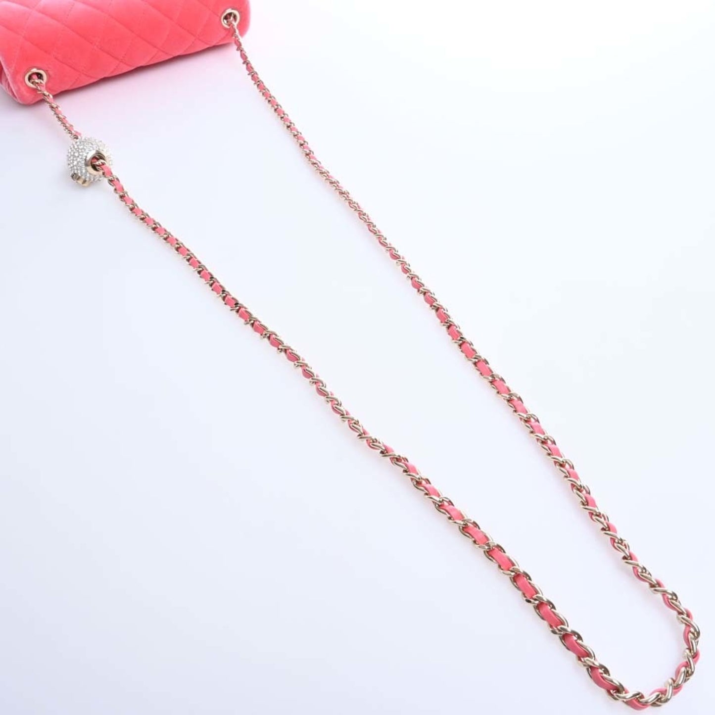 CHANEL Velor Matelasse Coco Mark Ball Chain Shoulder Bag Pink Ladies