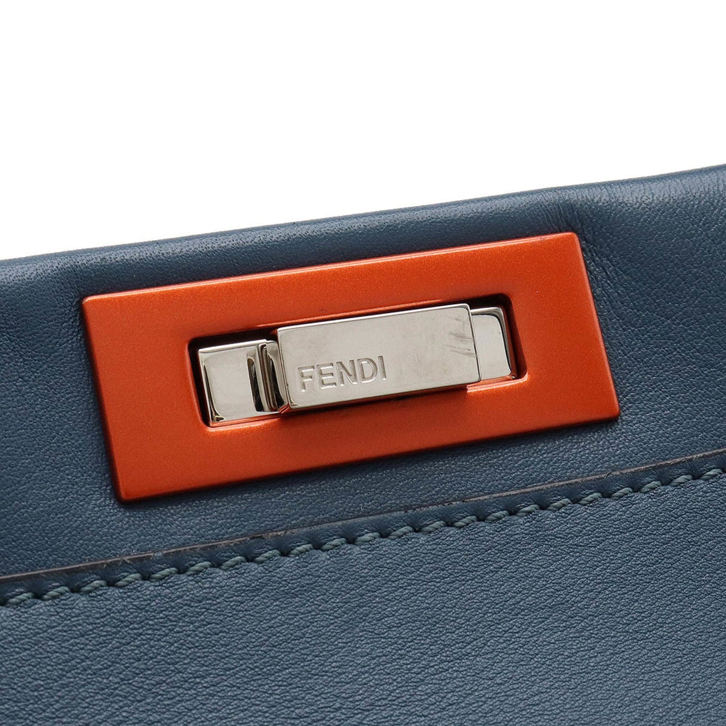 FENDI Peekaboo Handbag Shoulder Bag Leather Blue 8BN290