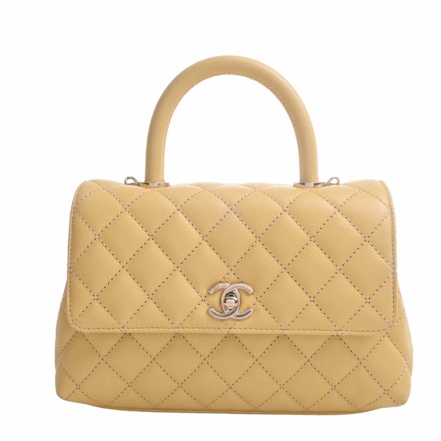 CHANEL Caviar Skin Matelasse Coco Mark Chain Shoulder Bag Yellow Ladies