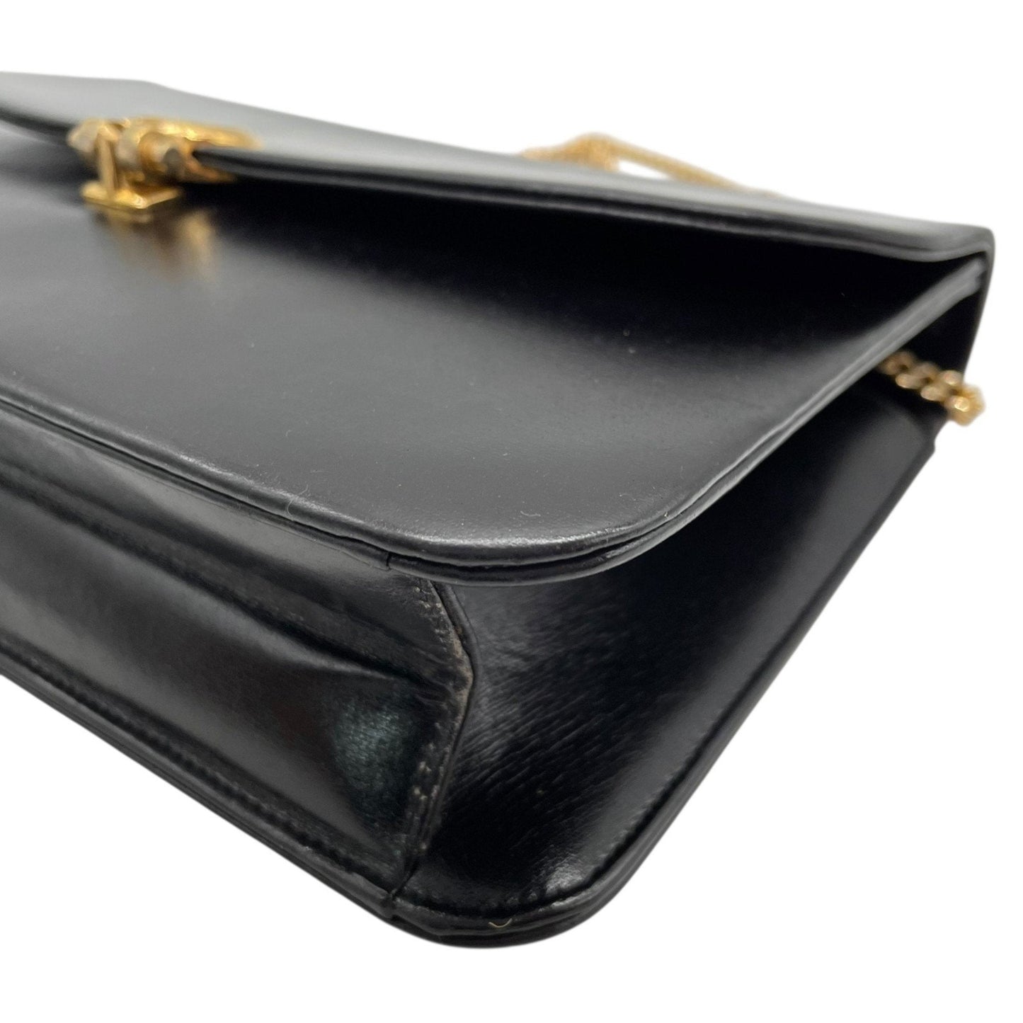 Christian Dior Chain Shoulder Bag Black Leather Genuine Vintage Logo Metal Fittings Crossbody Women's K3