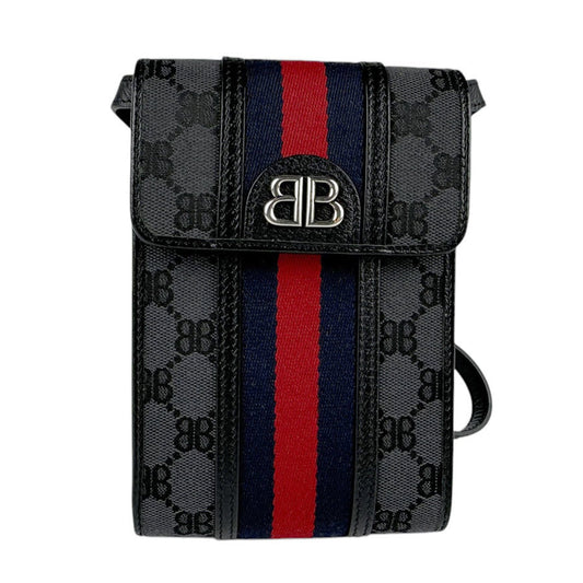 BALENCIAGA shoulder bag BALENCIAGAxGUCCI The Hacker Project phone canvas leather black grey silver men women z3402