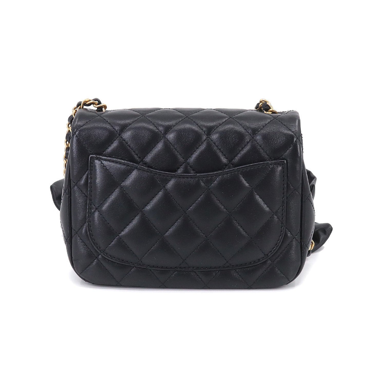 CHANEL Mini Matelasse Frill Chain Shoulder Bag Leather Black Gold Hardware