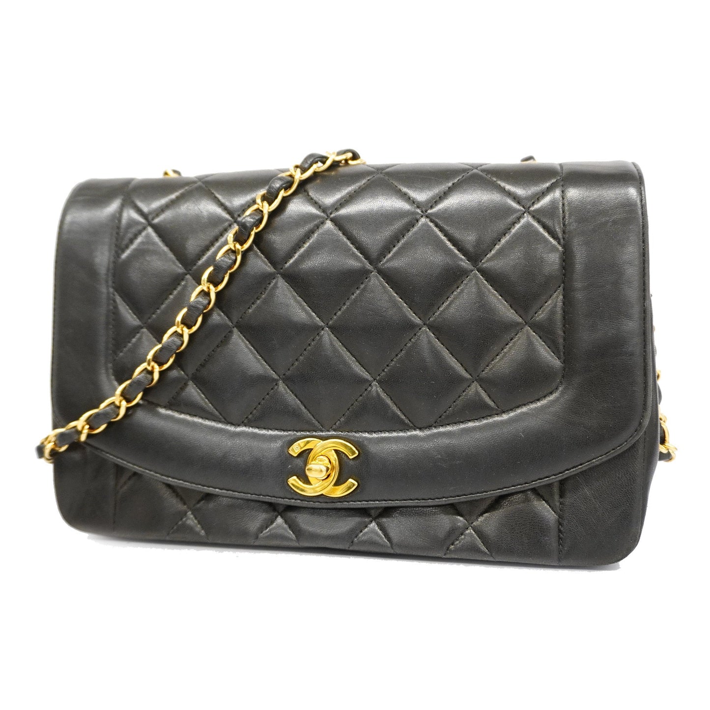 CHANELAuth  Matelasse Diana Flap Women's Leather Shoulder Bag Black