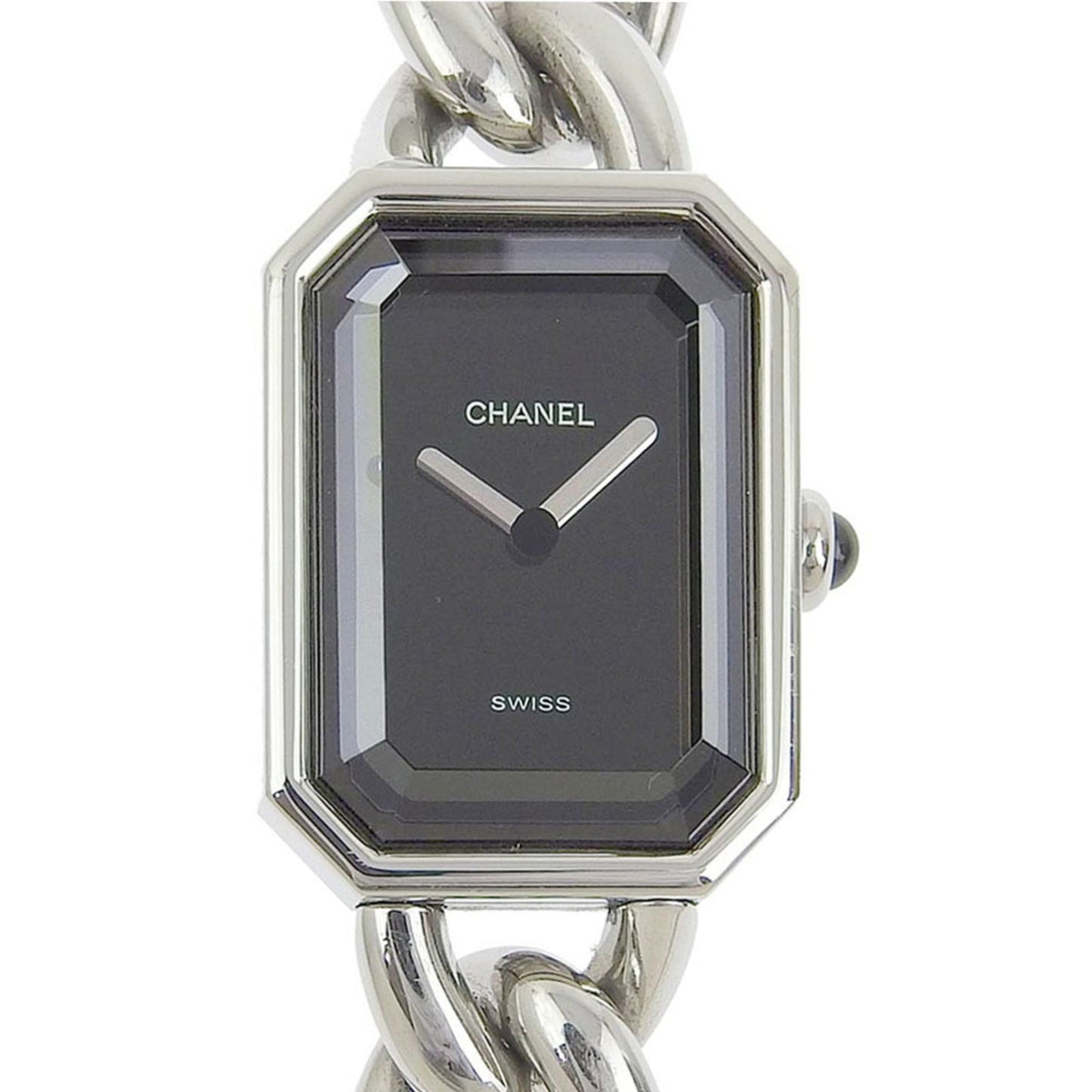 CHANEL Premiere M Watch H0452 Stainless Steel Silver Quartz Analog Display Ladies Black Dial