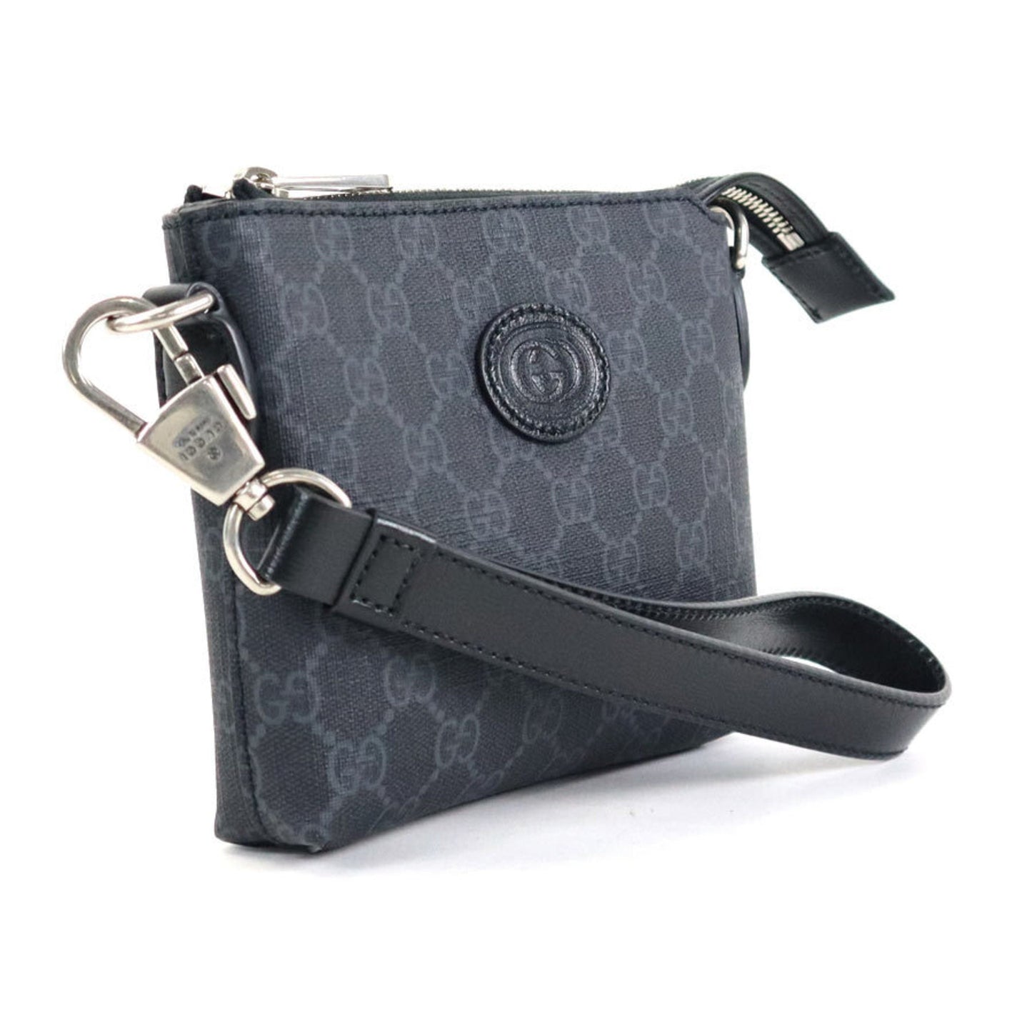 GUCCI Crossbody Shoulder Bag Pouch Interlocking G GG Supreme Canvas Dark Gray Men's 723306