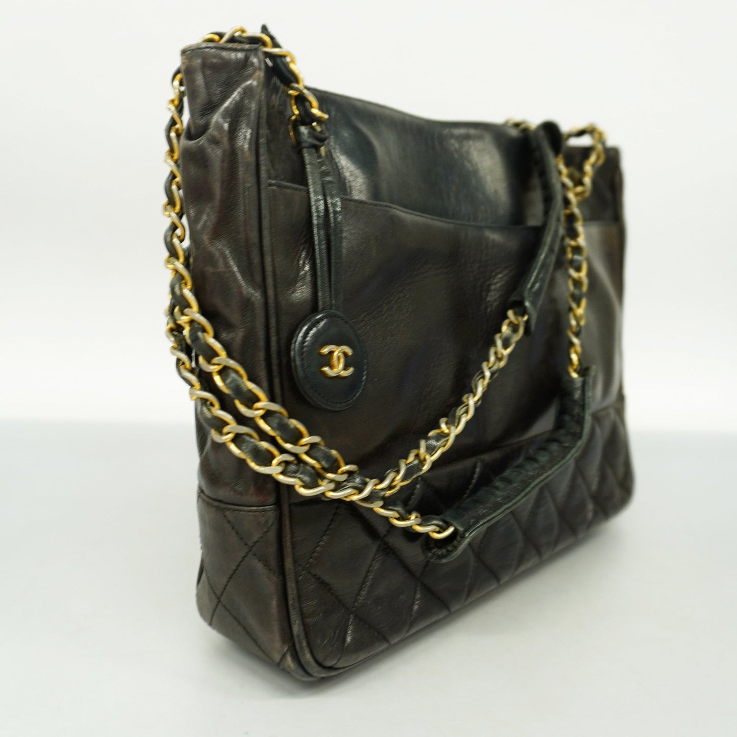 CHANELAuth  Matelasse Fringed Chain Shoulder Lambskin Women's Shoulder Bag Black