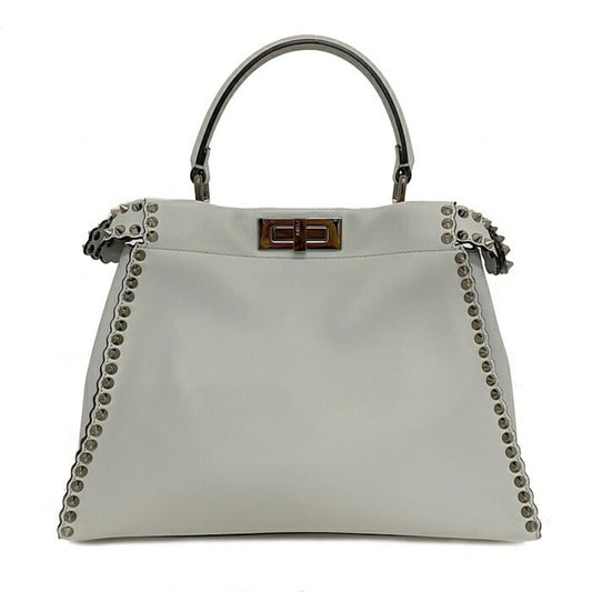 Fendi Peek-A-Boo Regular Gray 8BN290 A0K8 F136H 2WAY Bag Calf Leather FENDI Ladies Studs Icon Shoulder Handbag