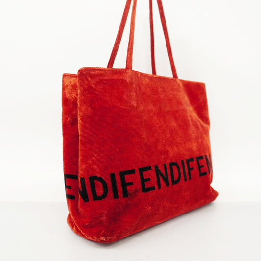 FENDIAuth  Logo Velor Women's Tote Bag Red Color