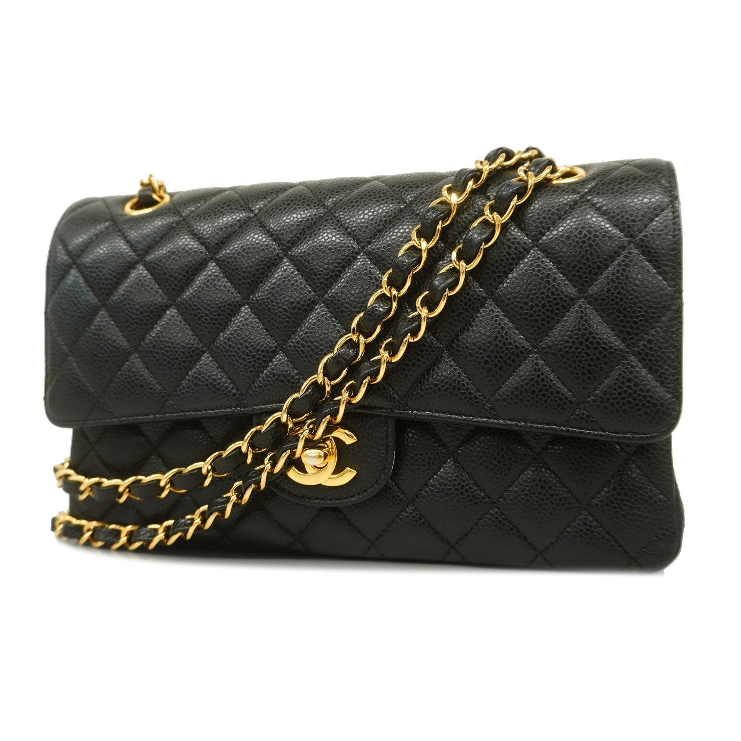 CHANELAuth  Big Matelasse W Flap W Chain Women's Caviar Leather Shoulder Bag