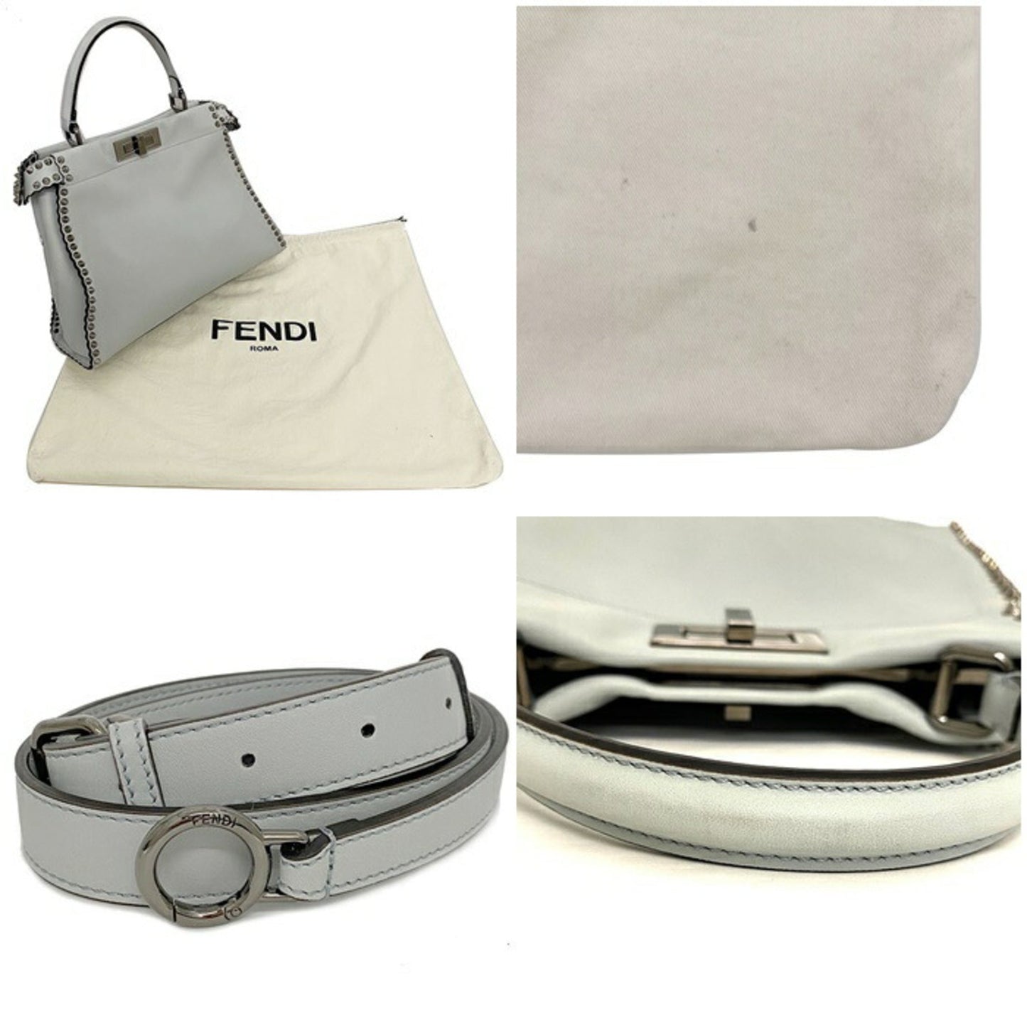 Fendi Peek-A-Boo Regular Gray 8BN290 A0K8 F136H 2WAY Bag Calf Leather FENDI Ladies Studs Icon Shoulder Handbag