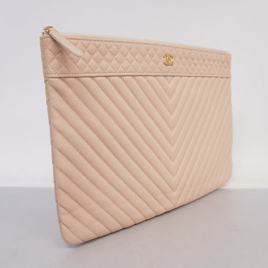 CHANEL  Clutch Bag V Stitch Women's Caviar Leather Clutch Bag Pink