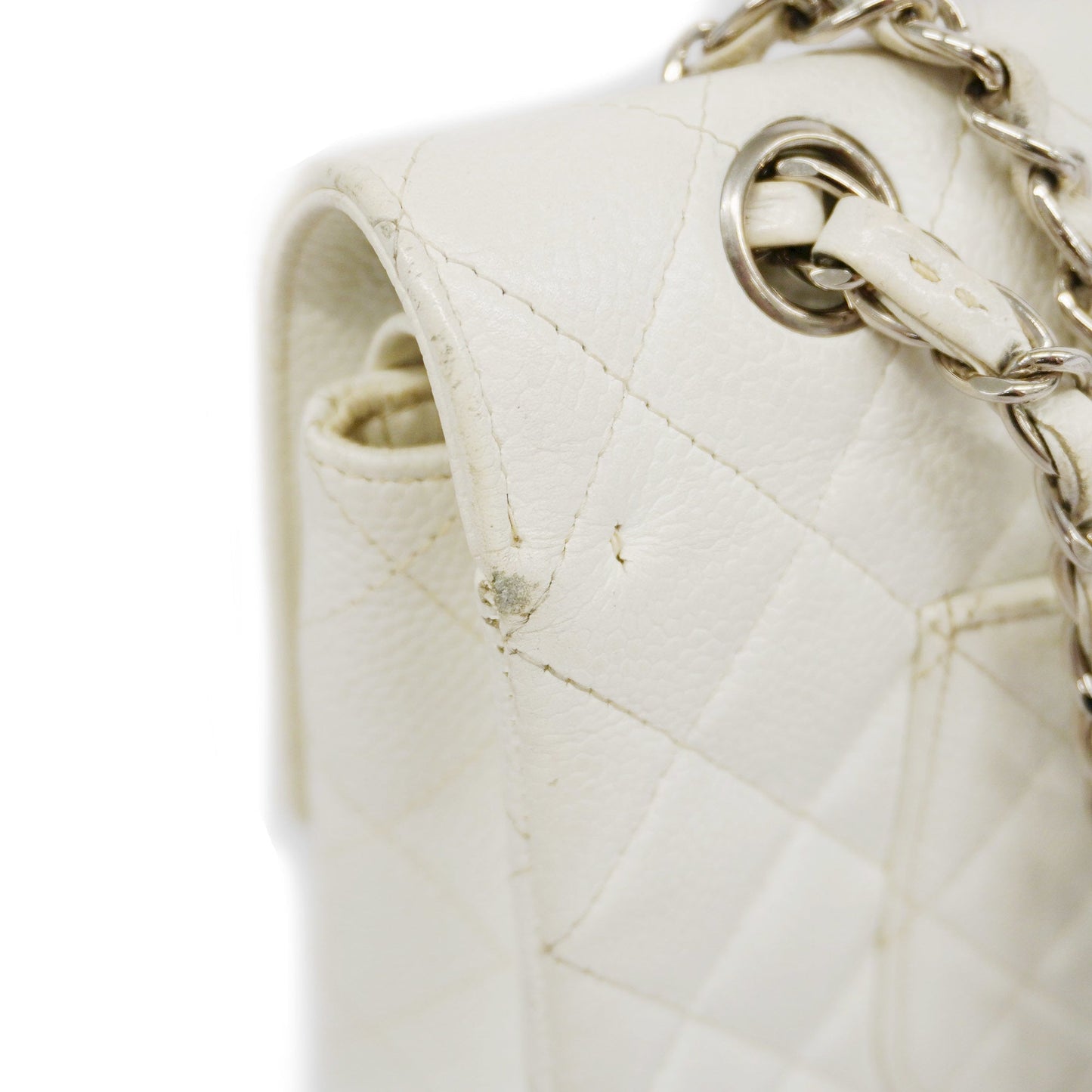 CHANELAuth  Matelasse W Flap W Chain Women's Caviar Leather Shoulder Bag White