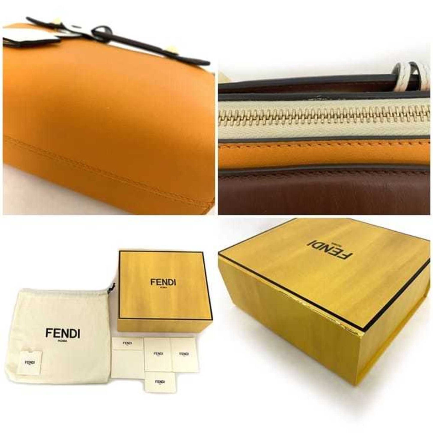 FENDI 2way visor way orange white brown 8BL145 leather  shoulder bag handbag pochette studs ladies