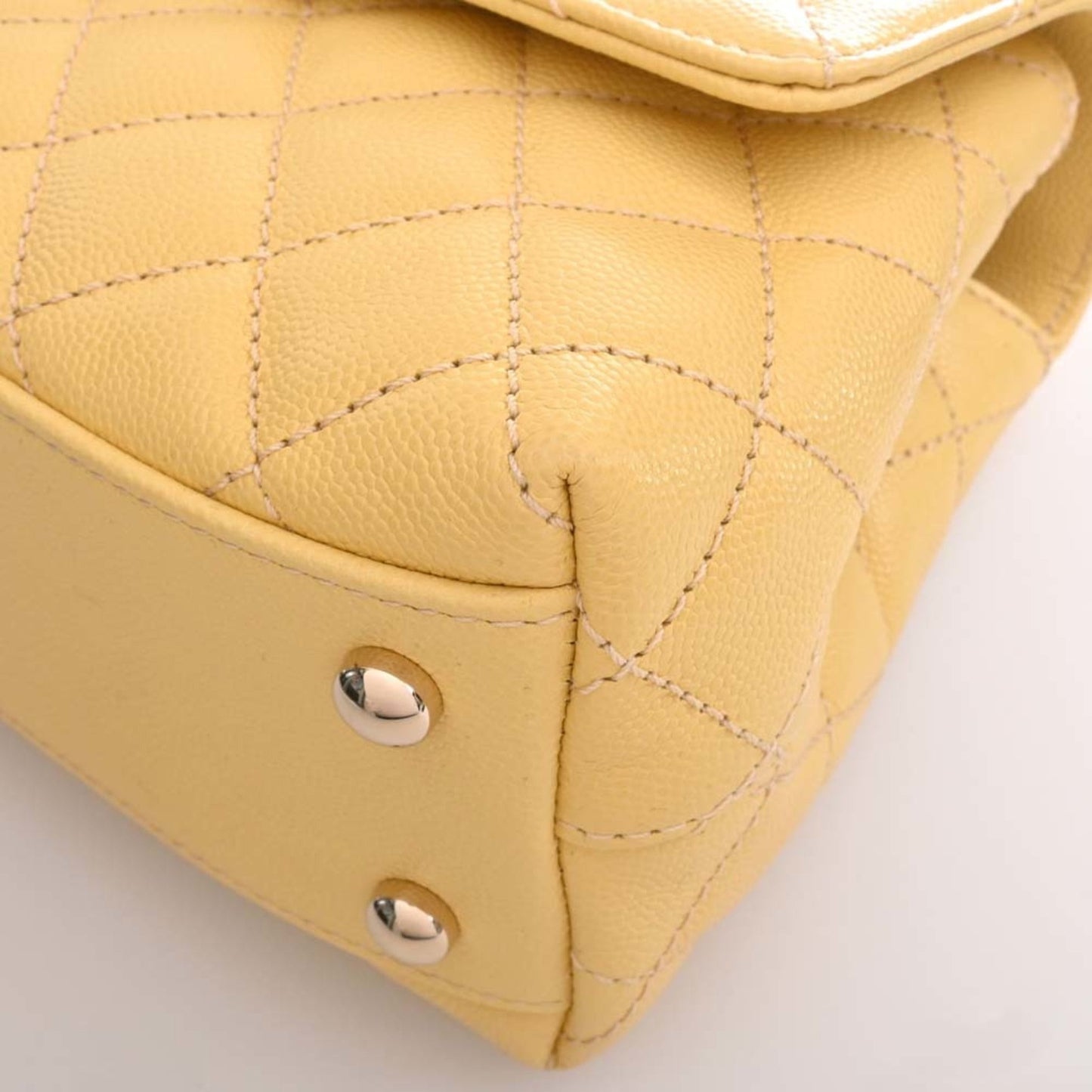 CHANEL Caviar Skin Matelasse Coco Mark Chain Shoulder Bag Yellow Ladies