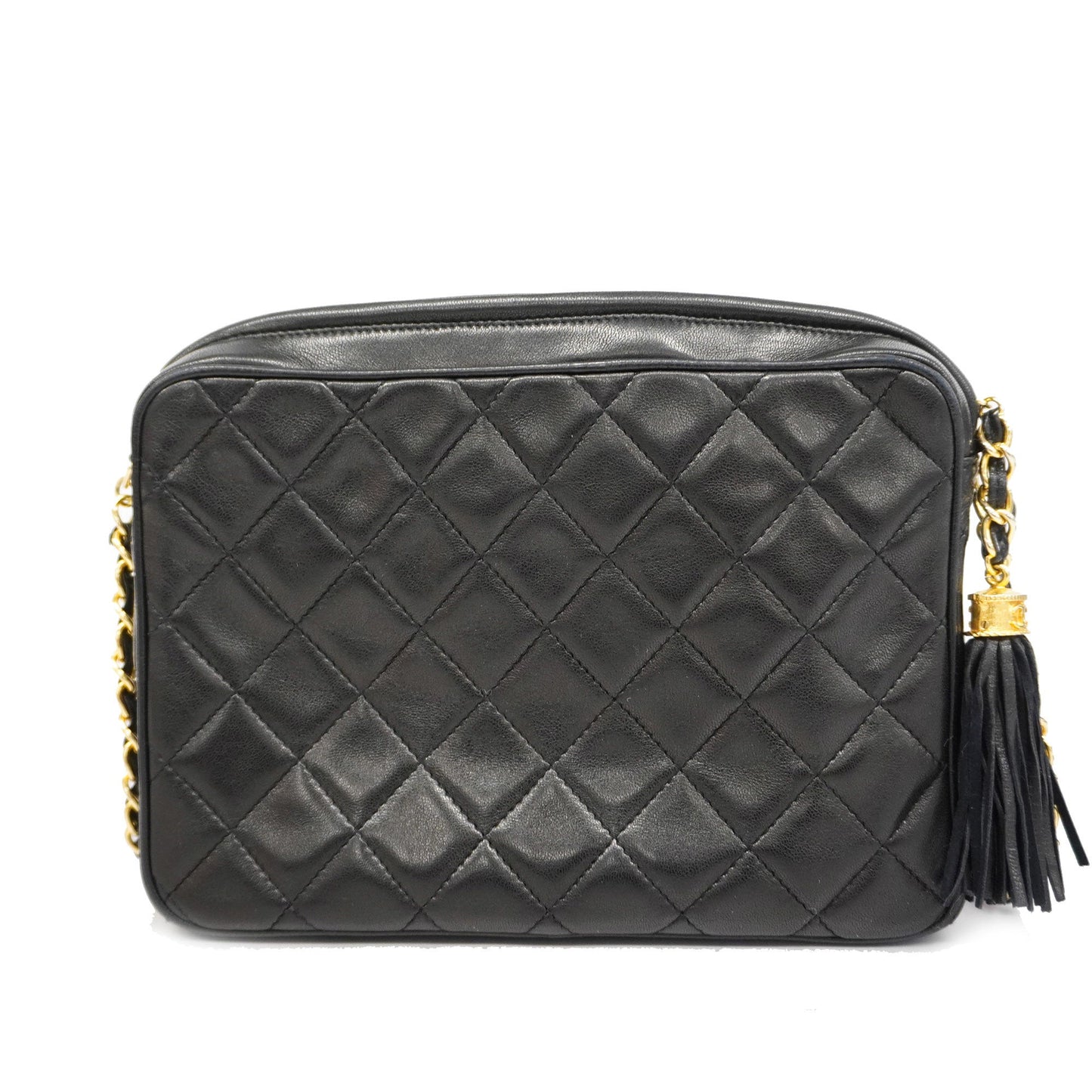 CHANEL[3bd5058] Auth  Shoulder Bag Matelasse Chain Shoulder with Fringe Lambskin Black Gold metal