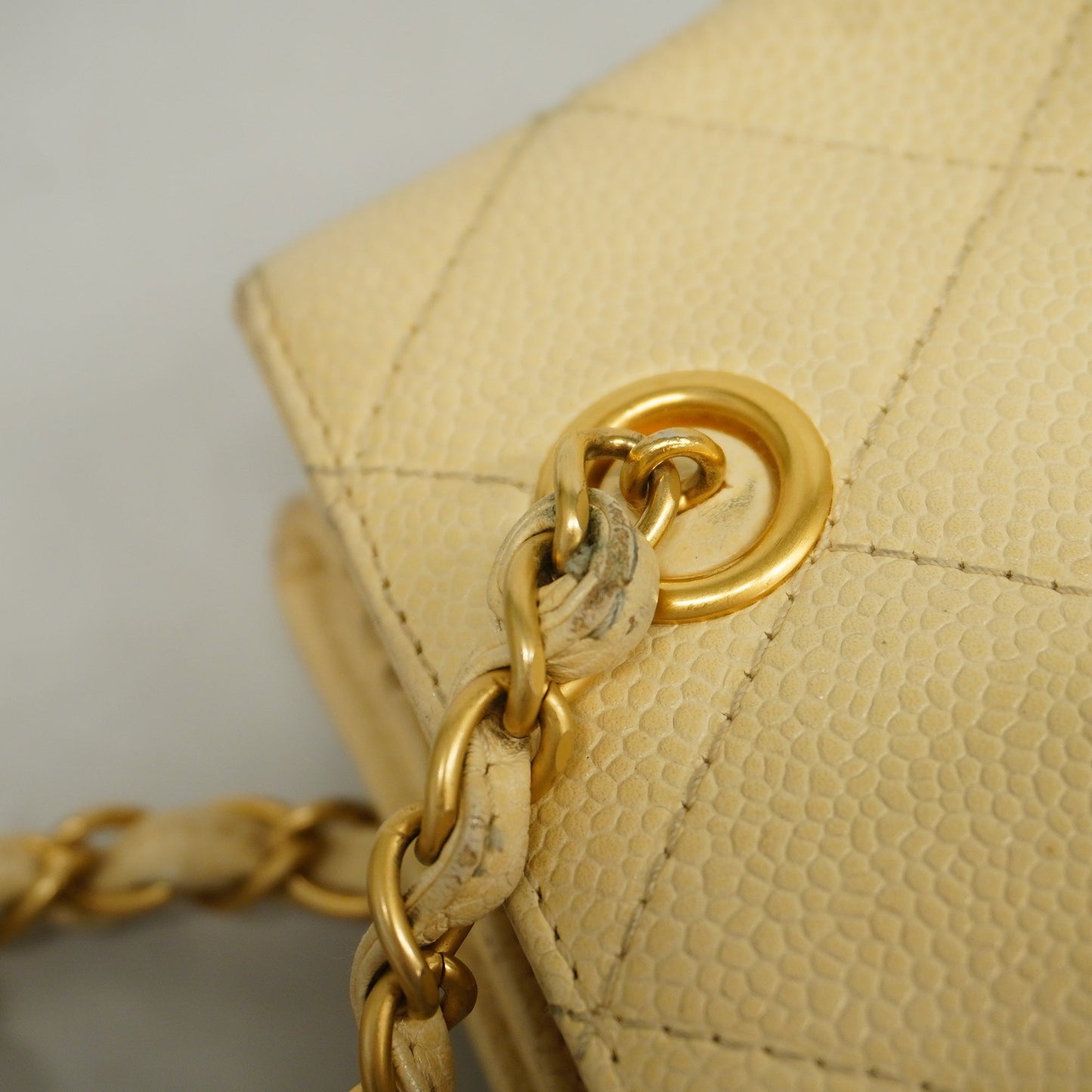 CHANEL[3ae5076] Auth  Shoulder Bag Matelasse Chain Shoulder Caviar Skin Ivory Gold metal